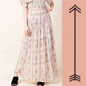 Honey Belle Boho Print Tulip Hem Maxi Skirt Taupe